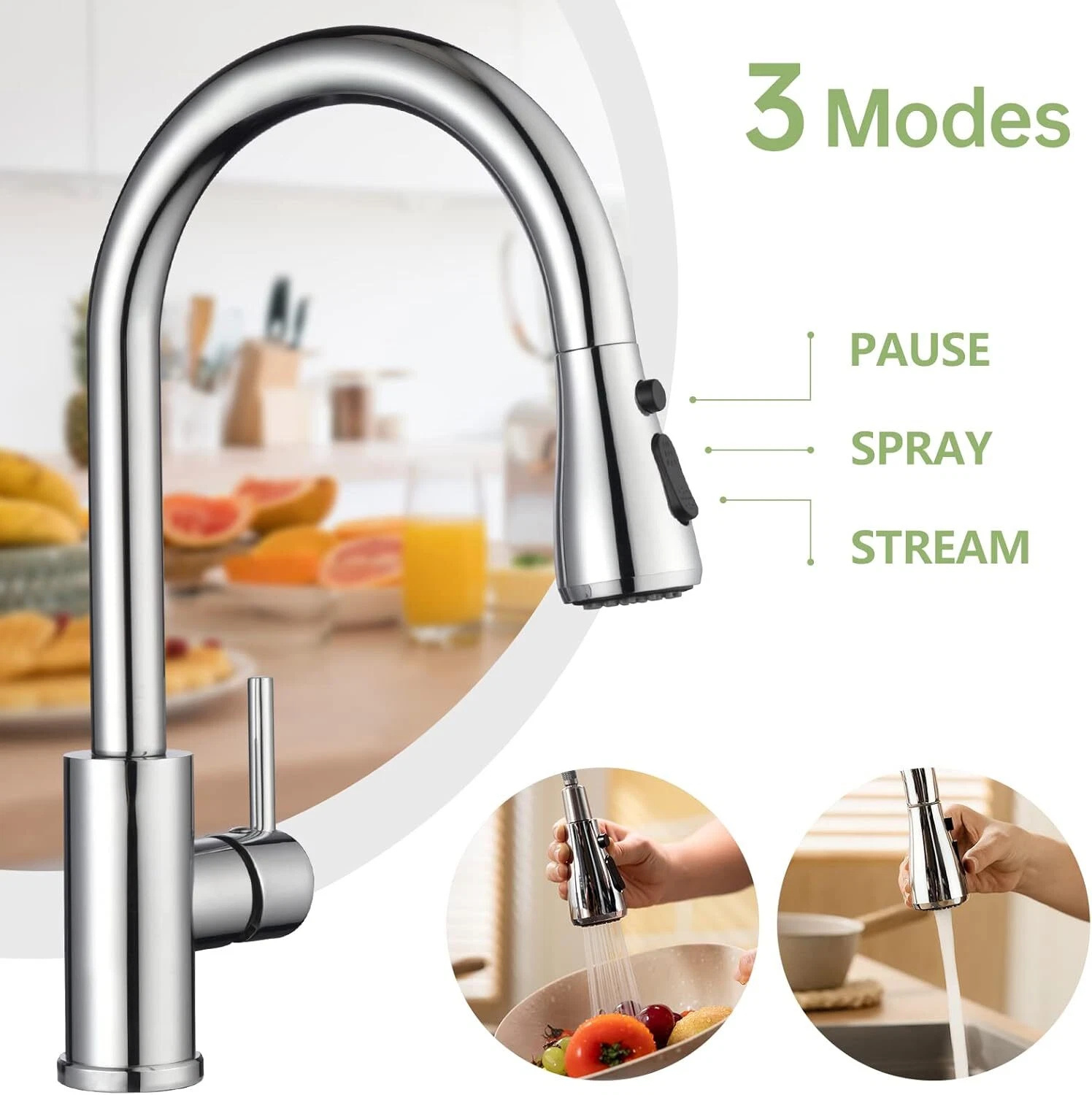 Pulling Faucet, Kitchen Sink Mixing Faucet, Pull-out Nozzle, Single Handle Faucet - Image 5